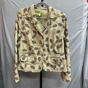 Sigrid Olsen Corduroy Leaf Print Blazer‎ Jacket Womens Size 10 Cottagecore
